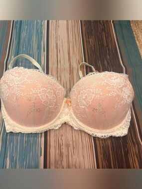 Candie's  34D Pink and Cream Lace Push-Up Bra with Bow Accent